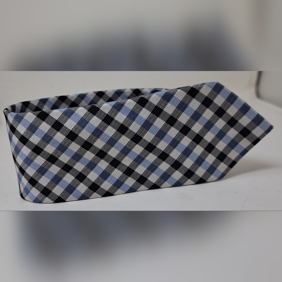 Ben Sherman Men's Slim Tie Neck Tie 100% Silk Black Blue White Check 61" - Picture 2 of 8